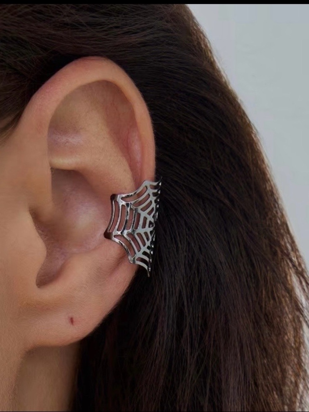 Silver Spiderweb 🕸️ Ear Cuff - Picture 2 of 4